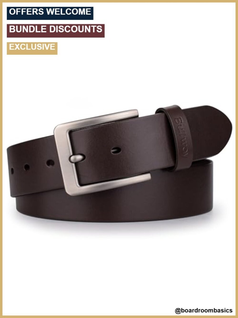 Men's Full Grain Leather Belt 1.5" Wide One-Piece Solid Leather, Business Casual